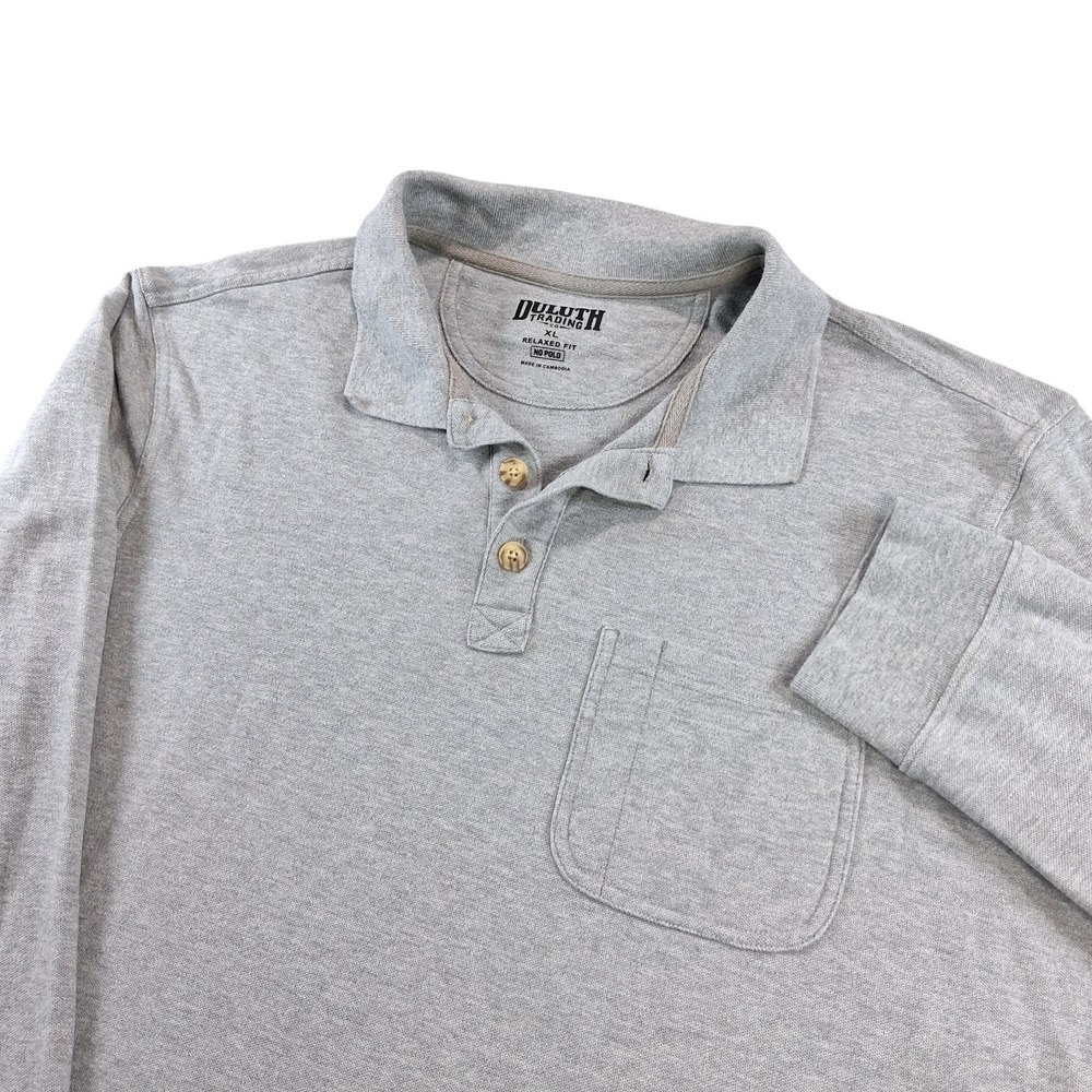 Duluth Trading Men Long‎ Sleeve Polo XL Gray Relaxed Fit No Polo Cotton